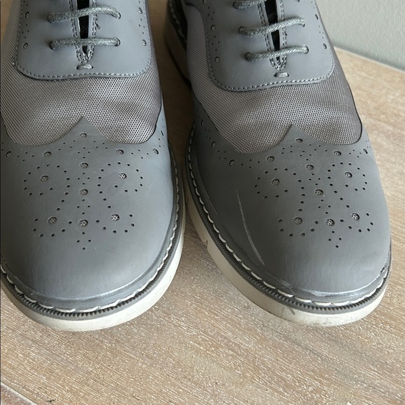Stacey Adams mens leather lace up preppy Oxford Grey dress shoes, size 9 - Picture 2 of 10
